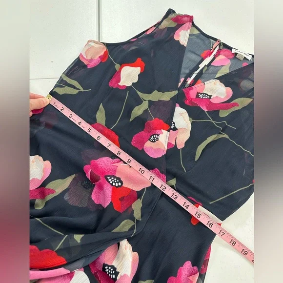 Calvin Klein Floral Sleeveless Chiffon High-Low Dress Navy Pink Red Elegant 12 - Picture 6 of 12